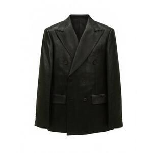 NEW CIGAR men's double breasted leather feel suit 2 piece set in black